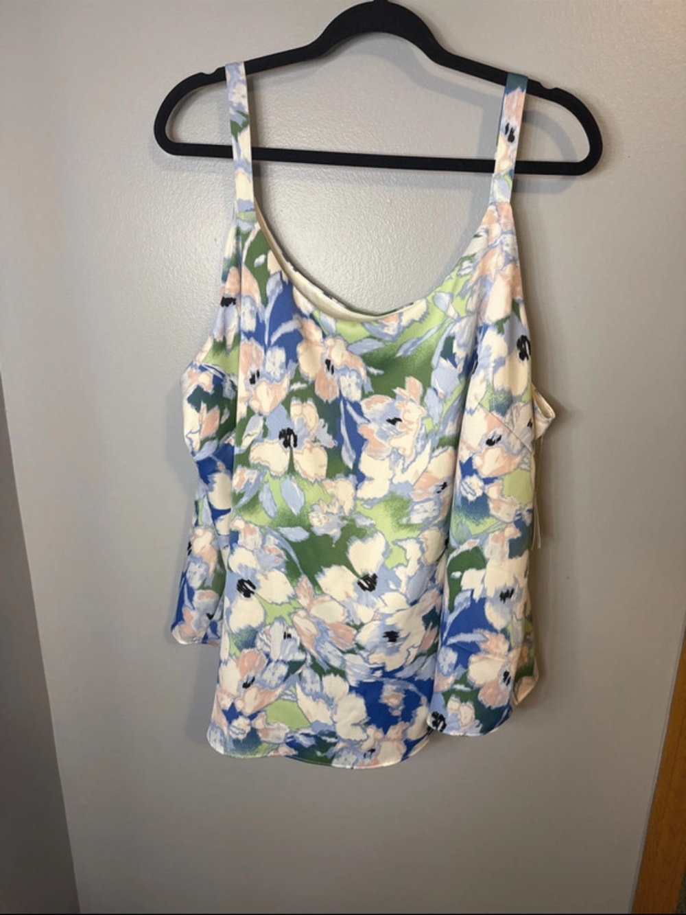 Bar III Pastel Floral Spaghetti-Strap Cami in Blue, Green & Cream